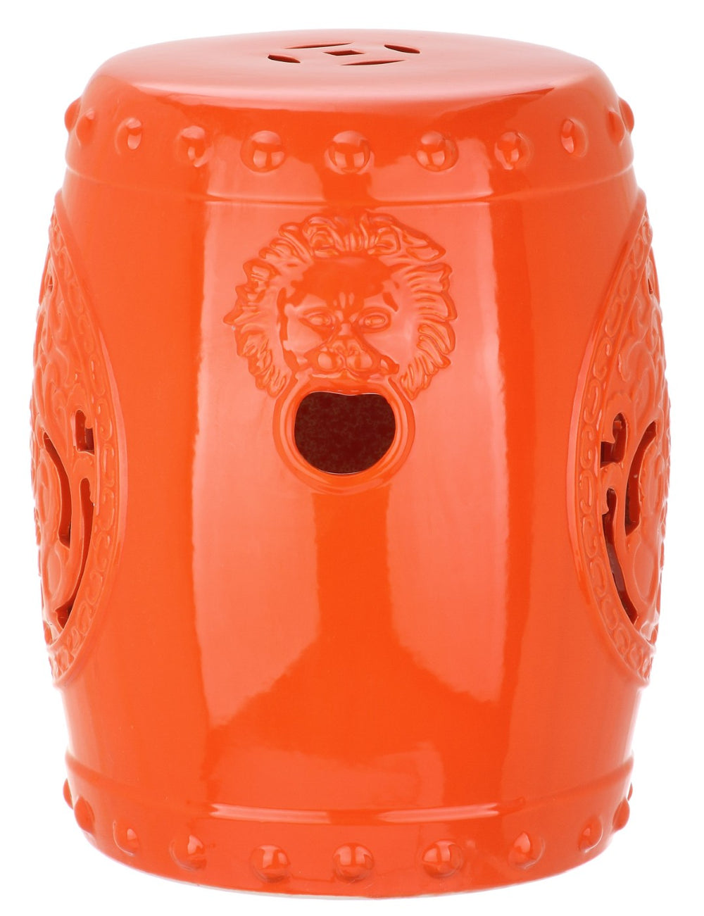 Safavieh DRAGON Coin Garden Stool - Vibrant Orange Ceramic Accent for Indoor & Outdoor Spaces, 15" W x 17" H ACS4533D