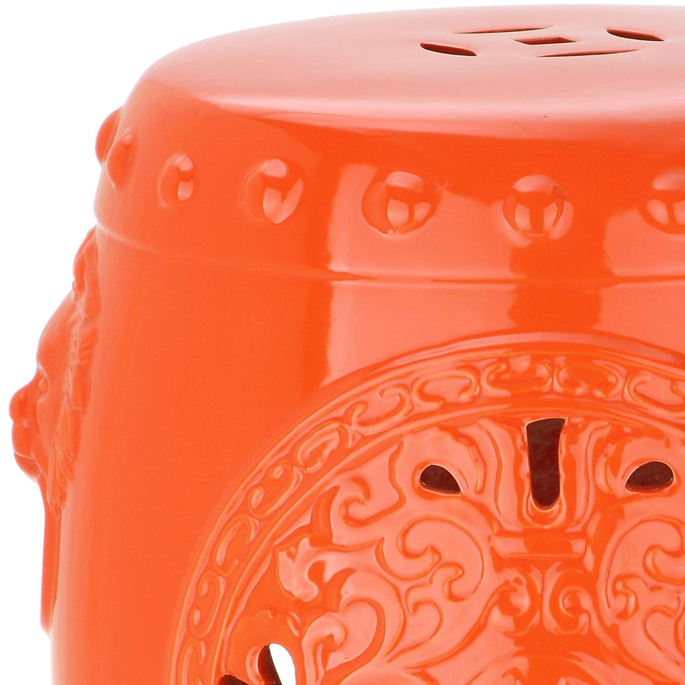 Safavieh DRAGON Coin Garden Stool - Vibrant Orange Ceramic Accent for Indoor & Outdoor Spaces, 15" W x 17" H ACS4533D