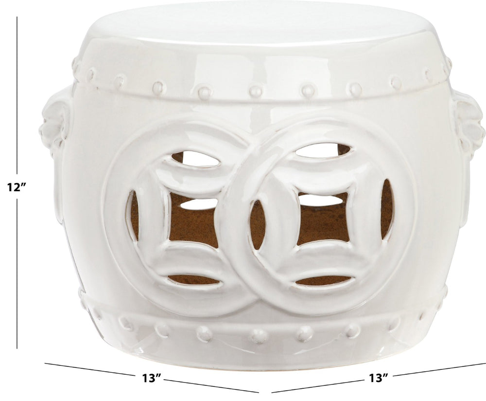 Safavieh MEI Double Coin Garden Stool - Timeless Glazed Ceramic Accent for Indoor and Outdoor Spaces Antique White ACS4534A