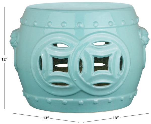 Safavieh MEI Double Coin Garden Stool - Timeless Glazed Ceramic Accent for Indoor and Outdoor Spaces Light Blue ACS4534C