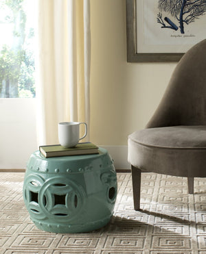 Safavieh MEI Double Coin Garden Stool - Timeless Glazed Ceramic Accent for Indoor and Outdoor Spaces Light Blue ACS4534C