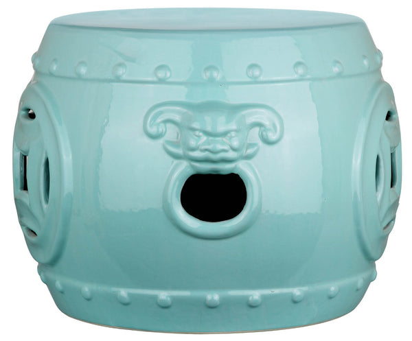 Safavieh MEI Double Coin Garden Stool - Timeless Glazed Ceramic Accent for Indoor and Outdoor Spaces Light Blue ACS4534C