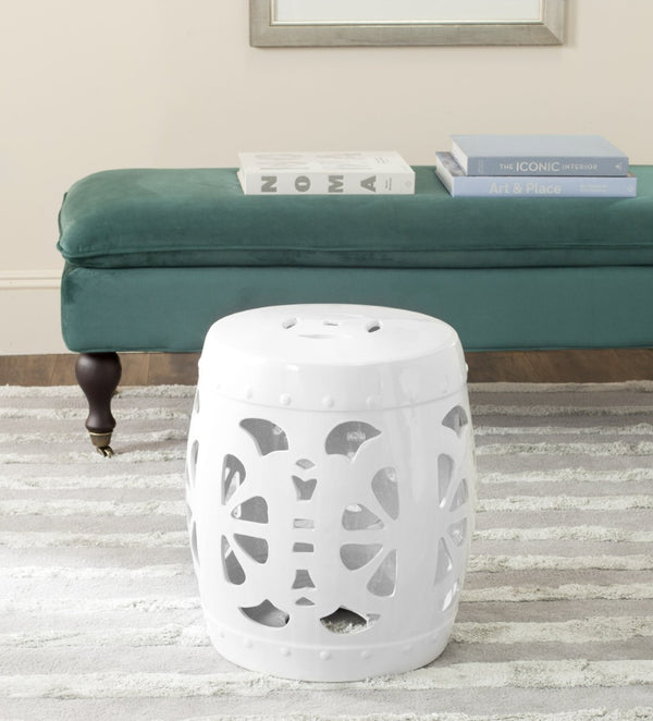 Safavieh STENCIL Blossom Garden Stool - Elegant Glazed Ceramic Accent for Indoor/Outdoor Living Spaces Antique White ACS4536A