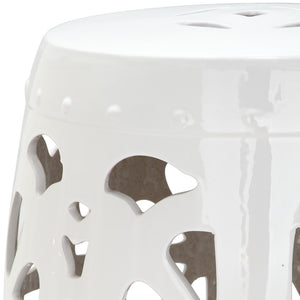 Safavieh STENCIL Blossom Garden Stool - Elegant Glazed Ceramic Accent for Indoor/Outdoor Living Spaces Antique White ACS4536A