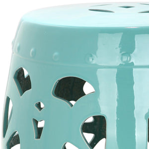 Safavieh STENCIL Blossom Garden Stool - Elegant Glazed Ceramic Accent for Indoor/Outdoor Living Spaces Light Blue ACS4536C