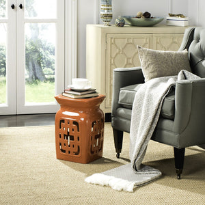 Safavieh BEIJING Filigree Garden Stool - Elegant Glazed Ceramic Accent for Indoor or Outdoor Spaces Orange ACS4538D