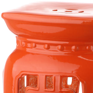 Safavieh BEIJING Filigree Garden Stool - Elegant Glazed Ceramic Accent for Indoor or Outdoor Spaces Orange ACS4538D