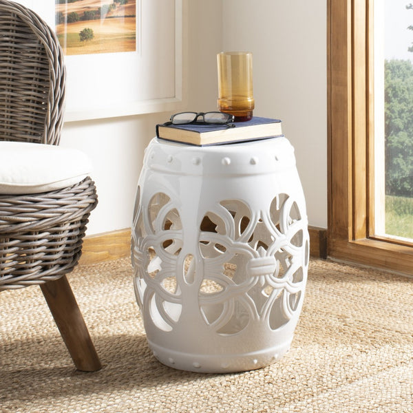 Safavieh IMPERIAL Vine Garden Stool - Elegant Glazed Ceramic Accent for Indoor & Outdoor Spaces, Versatile Design Antique White ACS4539A