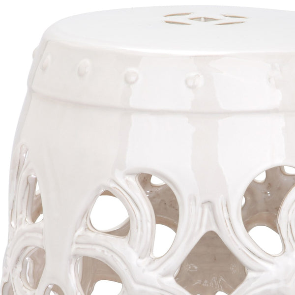 Safavieh IMPERIAL Vine Garden Stool - Elegant Glazed Ceramic Accent for Indoor & Outdoor Spaces, Versatile Design Antique White ACS4539A