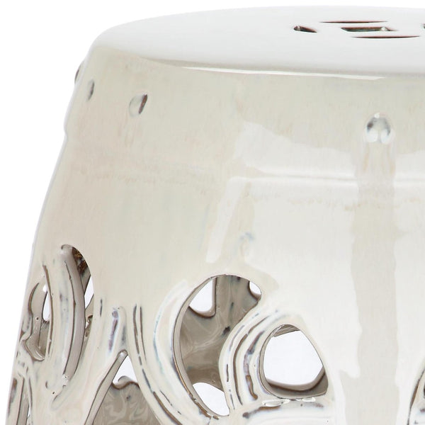 Safavieh IMPERIAL Vine Garden Stool - Elegant Glazed Ceramic Accent for Indoor & Outdoor Spaces, Versatile Design Creme ACS4539B