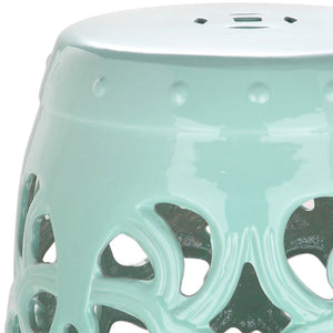 Safavieh IMPERIAL Vine Garden Stool - Elegant Glazed Ceramic Accent for Indoor & Outdoor Spaces, Versatile Design Light Blue ACS4539C