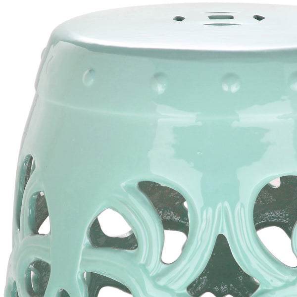 Safavieh IMPERIAL Vine Garden Stool - Elegant Glazed Ceramic Accent for Indoor & Outdoor Spaces, Versatile Design Light Blue ACS4539C
