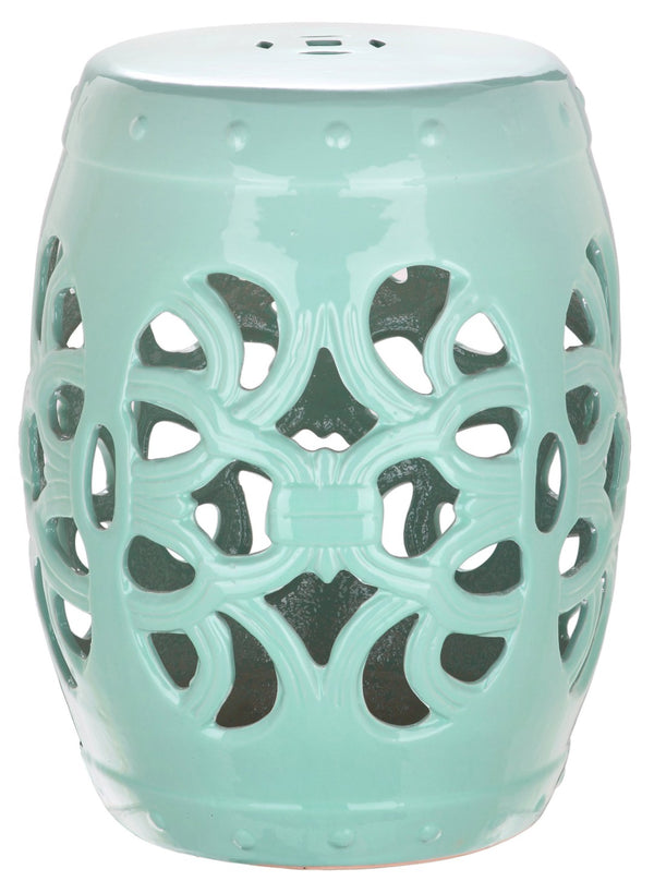Safavieh IMPERIAL Vine Garden Stool - Elegant Glazed Ceramic Accent for Indoor & Outdoor Spaces, Versatile Design Light Blue ACS4539C