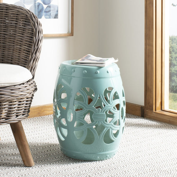 Safavieh IMPERIAL Vine Garden Stool - Elegant Glazed Ceramic Accent for Indoor & Outdoor Spaces, Versatile Design Light Blue ACS4539C