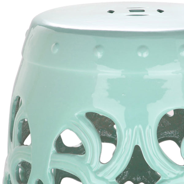 Safavieh IMPERIAL Vine Garden Stool - Elegant Glazed Ceramic Accent for Indoor & Outdoor Spaces, Versatile Design Light Blue ACS4539C