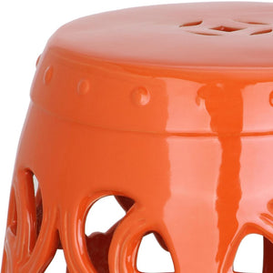 Safavieh IMPERIAL Vine Garden Stool - Elegant Glazed Ceramic Accent for Indoor & Outdoor Spaces, Versatile Design Orange ACS4539D
