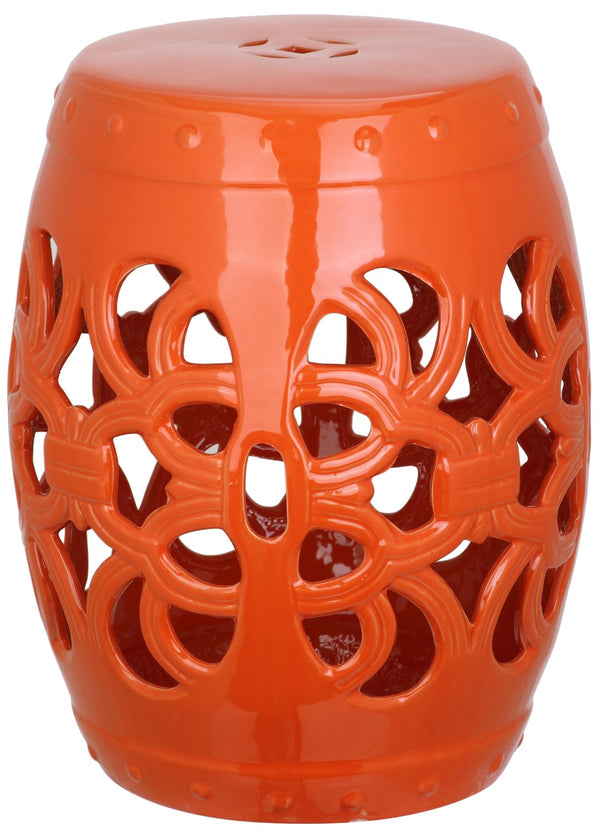 Safavieh IMPERIAL Vine Garden Stool - Elegant Glazed Ceramic Accent for Indoor & Outdoor Spaces, Versatile Design Orange ACS4539D