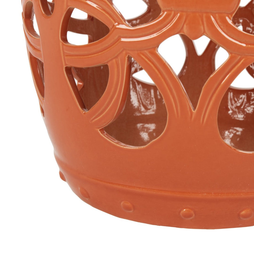 Safavieh IMPERIAL Vine Garden Stool - Elegant Glazed Ceramic Accent for Indoor & Outdoor Spaces, Versatile Design Orange ACS4539D