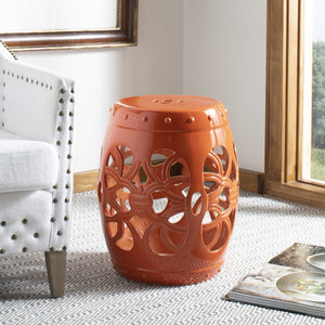 Safavieh IMPERIAL Vine Garden Stool - Elegant Glazed Ceramic Accent for Indoor & Outdoor Spaces, Versatile Design Orange ACS4539D
