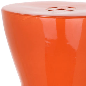 Safavieh LIANA Garden Stool - Elegant Glazed Ceramic Accent for Versatile Outdoor and Indoor Spaces Orange ACS4541D