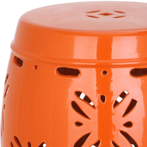 Safavieh SAKURA Garden Stool in Vibrant Orange Glaze - Stylish Multi-Functional Accent for Indoor & Outdoor ACS4543D