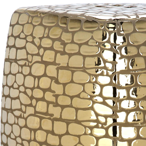 Safavieh JASMINE Garden Stool in Glazed Ceramic - Elegant Accent for Home, Outdoor, or Modern Decor Use Gold ACS4544A