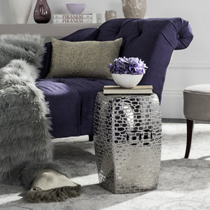 Safavieh JASMINE Garden Stool in Glazed Ceramic - Elegant Accent for Home, Outdoor, or Modern Decor Use Silver ACS4544B
