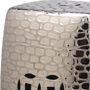 Safavieh JASMINE Garden Stool in Glazed Ceramic - Elegant Accent for Home, Outdoor, or Modern Decor Use Silver ACS4544B