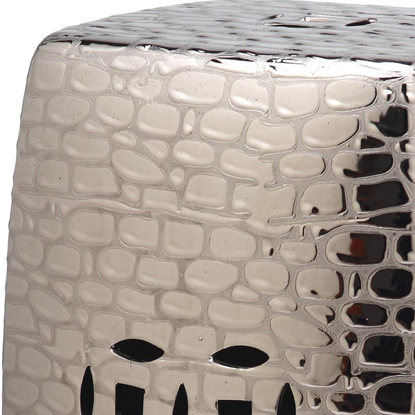 Safavieh JASMINE Garden Stool in Glazed Ceramic - Elegant Accent for Home, Outdoor, or Modern Decor Use Silver ACS4544B