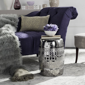 Safavieh LANTANA Silver Plated Garden Stool - Elegant Glazed Ceramic Accent Table for Indoor & Outdoor Use ACS4545B