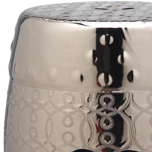 Safavieh LANTANA Silver Plated Garden Stool - Elegant Glazed Ceramic Accent Table for Indoor & Outdoor Use ACS4545B