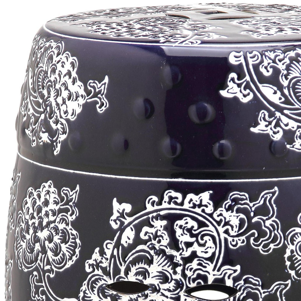 Safavieh MIDNIGHT Flower Garden Stool - Elegant Navy & White Ceramic Accent for Versatile Home Decor Use ACS4547A