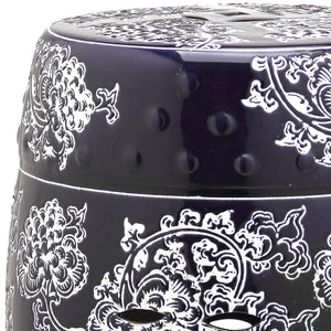 Safavieh MIDNIGHT Flower Garden Stool - Elegant Navy & White Ceramic Accent for Versatile Home Decor Use ACS4547A