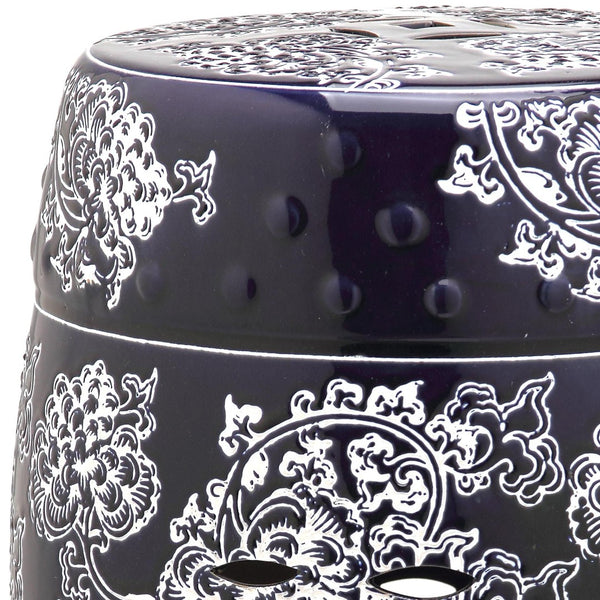 Safavieh MIDNIGHT Flower Garden Stool - Elegant Navy & White Ceramic Accent for Versatile Home Decor Use ACS4547A