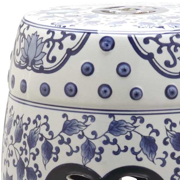 Safavieh TAO Garden Stool - Elegant Blue & White Hand-Glazed Ceramic Accent for Indoor & Outdoor Use ACS4548A