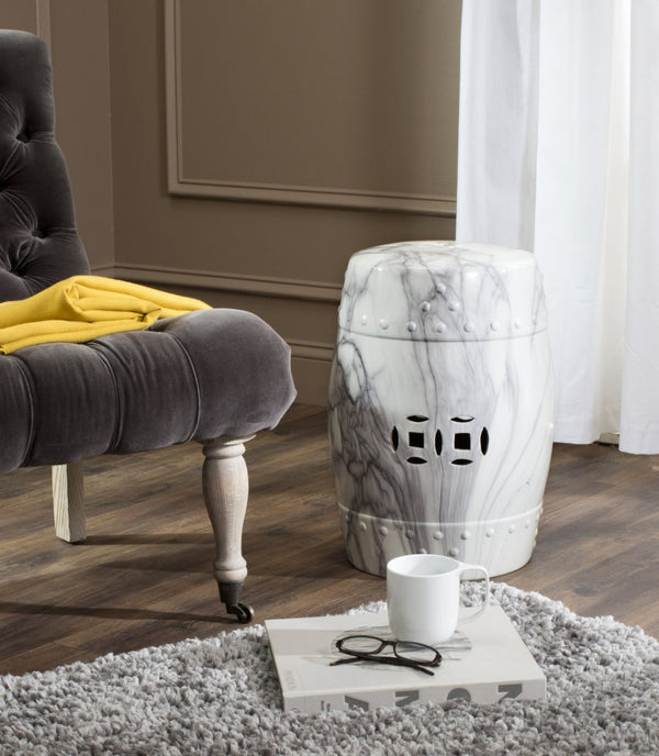 Safavieh JADE Swirl Garden Stool in Elegant White - Versatile Accent for Indoor or Outdoor Spaces, 13" W x 18" H ACS4551A