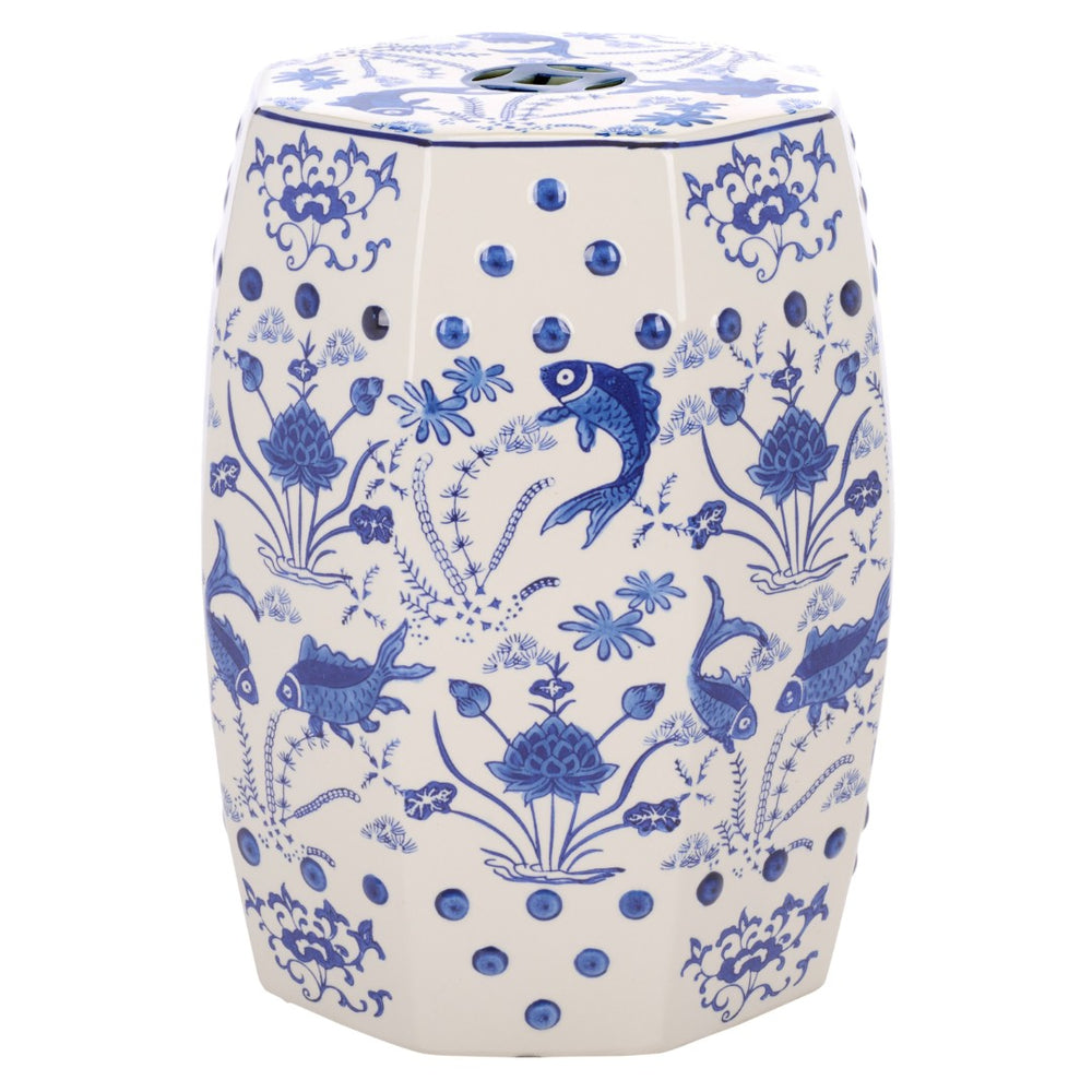 Safavieh CLOUD 9 Garden Stool in Vibrant Blue with Fish & Lotus Motifs – Perfect Accent for Any Space! ACS4557A