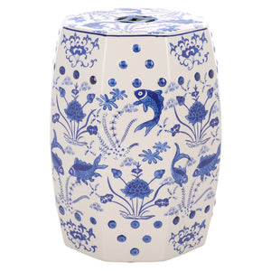 Safavieh CLOUD 9 Garden Stool in Vibrant Blue with Fish & Lotus Motifs – Perfect Accent for Any Space! ACS4557A