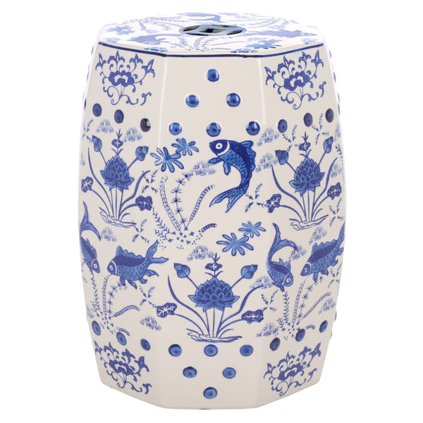 Safavieh CLOUD 9 Garden Stool in Vibrant Blue with Fish & Lotus Motifs – Perfect Accent for Any Space! ACS4557A