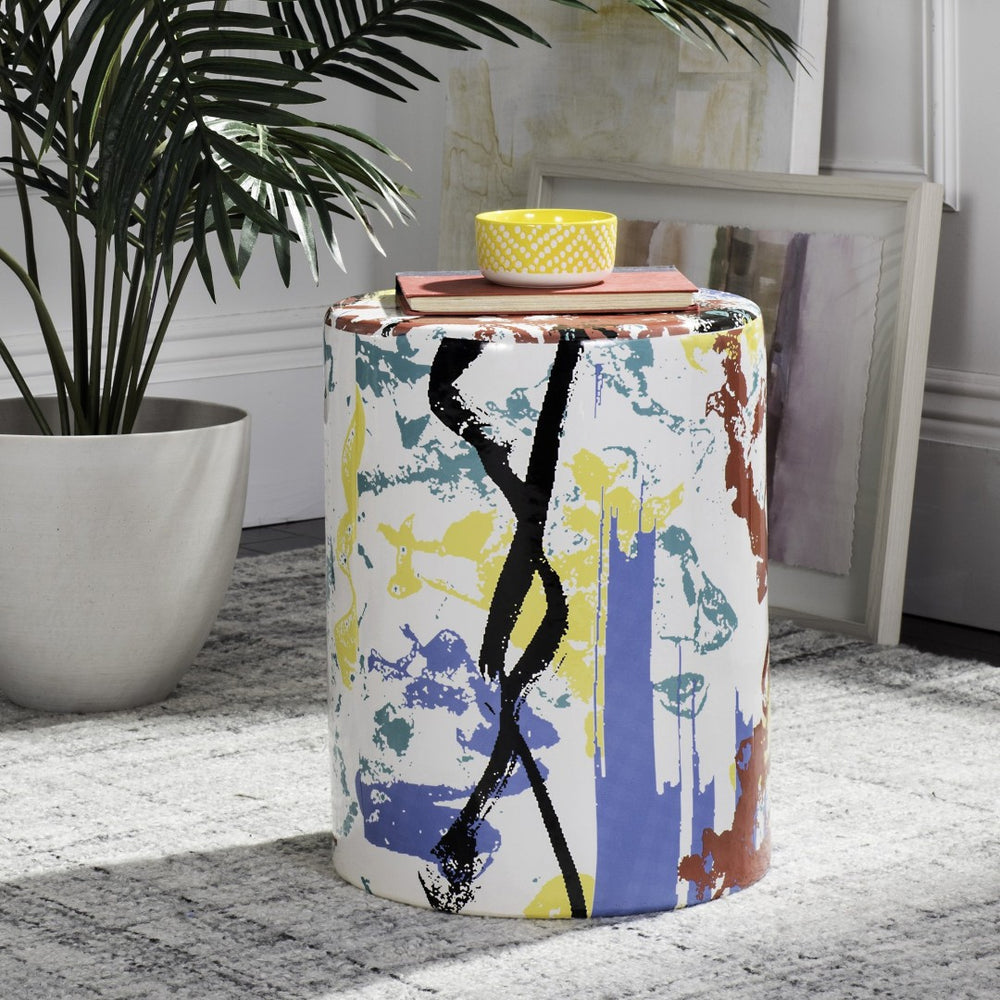 Safavieh KES Multicolor Ceramic Garden Stool - Vibrant Accent Table & Versatile Seating for Indoors & Outdoors ACS4563A