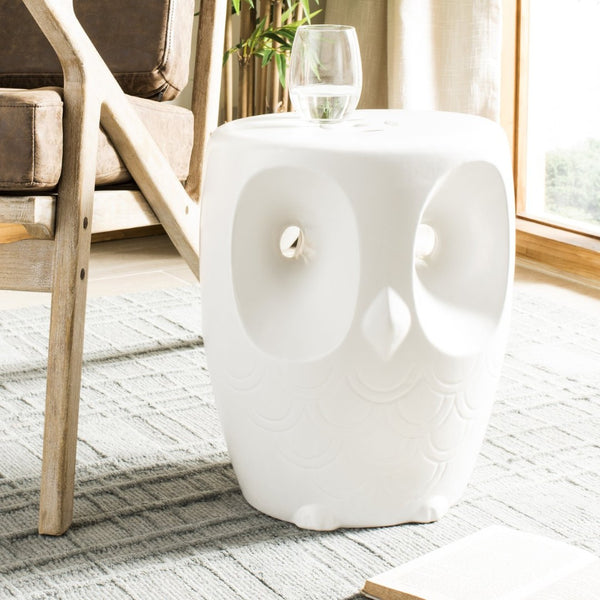 Safavieh OWL, Handcrafted 17.5-Inch White Ceramic Garden Stool - Versatile Accent for Indoor/Outdoor Use ACS4567A