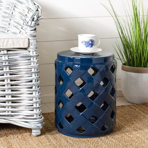 Safavieh BETLI Garden Stool - Elegant Ceramic Accent for Indoor & Outdoor Spaces, Versatile Side Table Navy ACS4574A