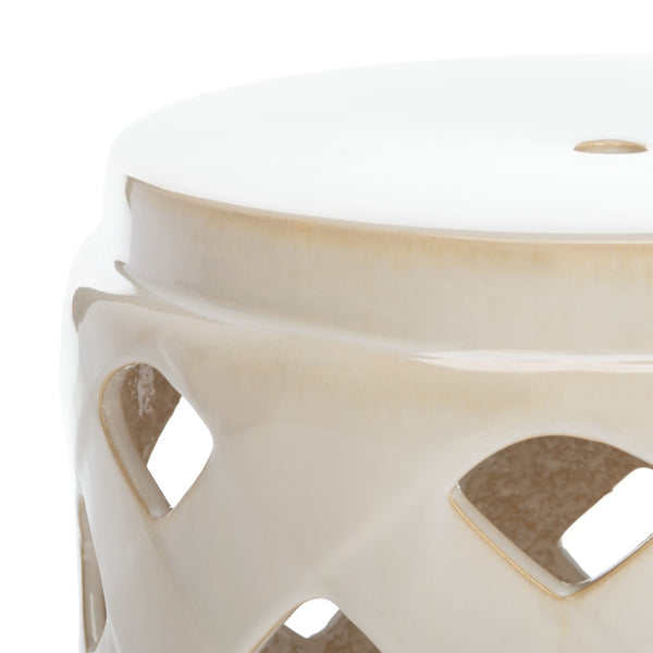Safavieh BETLI Garden Stool - Elegant Ceramic Accent for Indoor & Outdoor Spaces, Versatile Side Table Creme ACS4574B