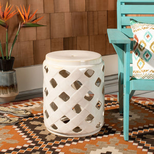 Safavieh BETLI Garden Stool - Elegant Ceramic Accent for Indoor & Outdoor Spaces, Versatile Side Table Creme ACS4574B