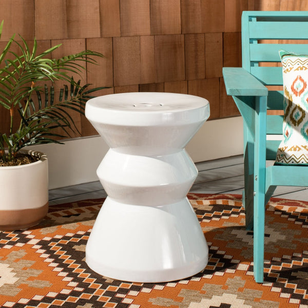 Safavieh LARSA Garden Stool - Elegant Ceramic Accent for Outdoor Seating, Side Table, or Decorative Stand White ACS4576B