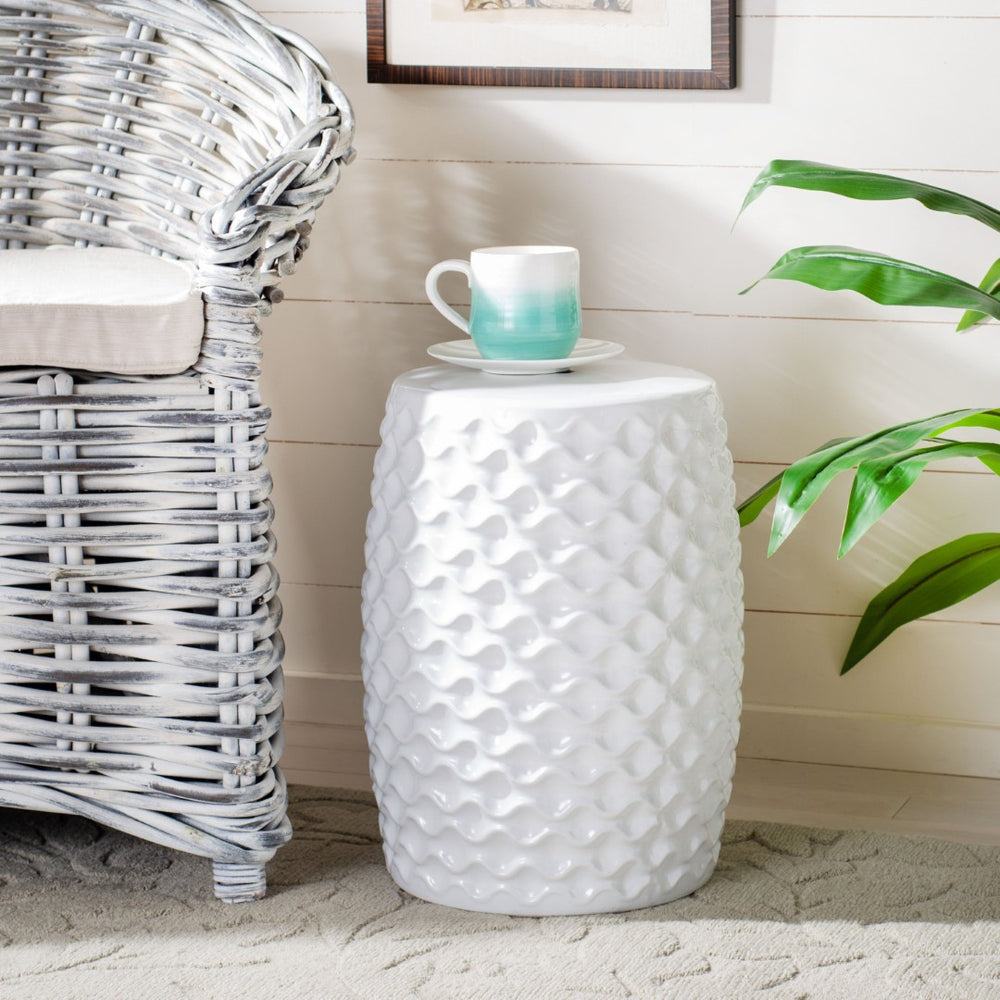 Safavieh RANDON Elegant White Ceramic Garden Stool - Versatile Accent for Indoor & Outdoor Spaces, 13" W x 18" H ACS4579A