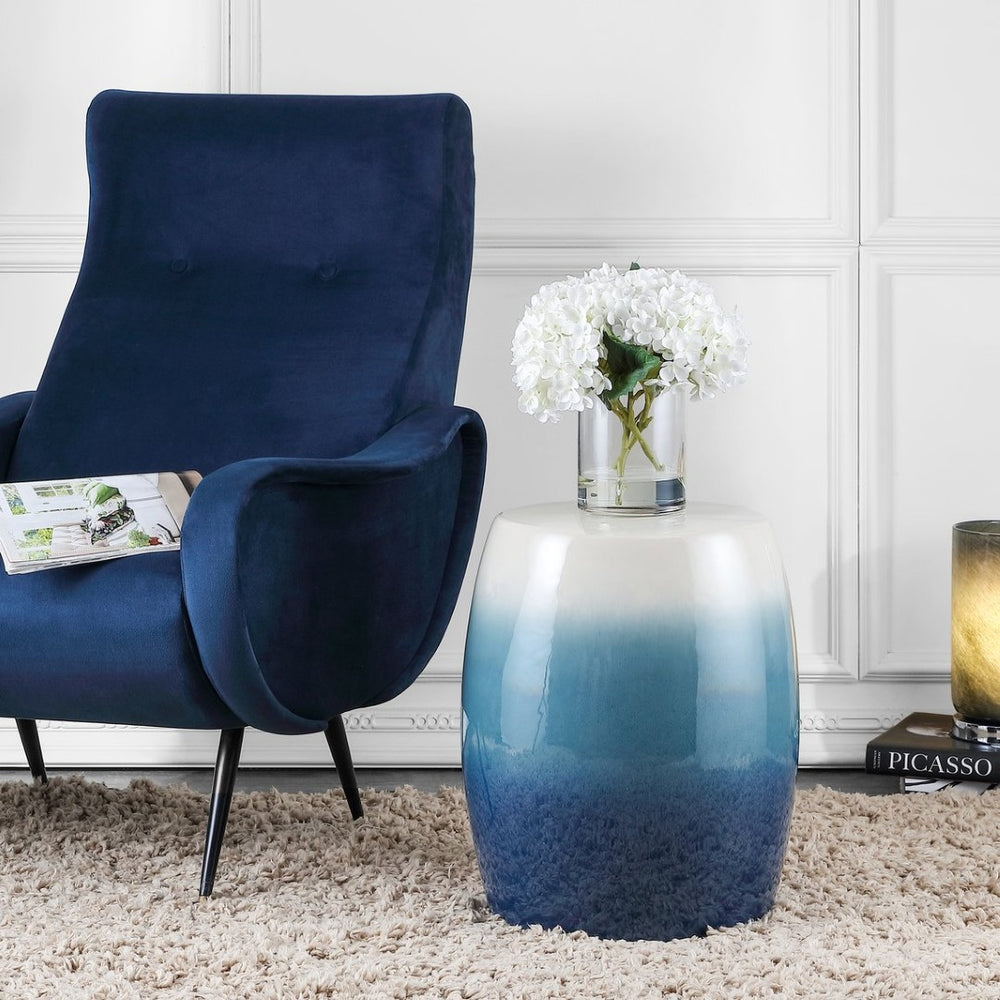 Safavieh NOREL, 18.5-Inch Blue and White Ceramic Garden Stool - Elegant Multi-Use Accent for Indoors & Outdoors ACS4585A