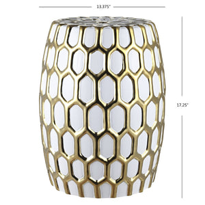 Safavieh LAILI Sculptural Ceramic Garden Stool with Gold Accents - Versatile Side Table for Indoor & Outdoor Use ACS4587A