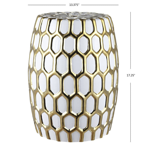 Safavieh LAILI Sculptural Ceramic Garden Stool with Gold Accents - Versatile Side Table for Indoor & Outdoor Use ACS4587A