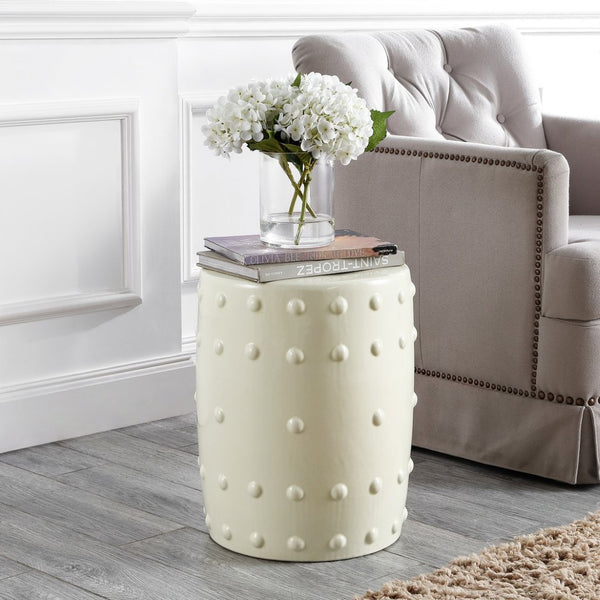 Safavieh PASHET, 17.75-Inch Cream Ceramic Garden Stool - Versatile Accent Piece for Indoor & Outdoor Use ACS4590A